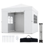 Costway Gazebo pieghevole da esterno con parete laterale rimovibili, Tendone da giardino in tessuto oxford Bianco