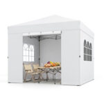 Costway Gazebo pieghevole da esterno con parete laterale rimovibili, Tendone da giardino in tessuto oxford Bianco - immagine 3