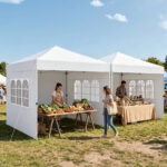 Costway Gazebo pieghevole da esterno con parete laterale rimovibili, Tendone da giardino in tessuto oxford Bianco - immagine 2