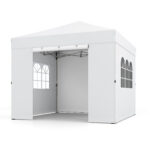 Costway Gazebo pieghevole da esterno con parete laterale rimovibili, Tendone da giardino in tessuto oxford Bianco - immagine 4
