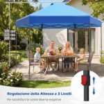 Costway Gazebo pieghevole da giardino con altezza regolabile picchetti e corde, 360 x 360 cm Gazebo pop-up Blu - immagine 6