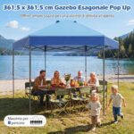 Costway Gazebo pieghevole da giardino con altezza regolabile picchetti e corde, 360 x 360 cm Gazebo pop-up Blu - immagine 7