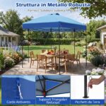 Costway Gazebo pieghevole da giardino con altezza regolabile picchetti e corde, 360 x 360 cm Gazebo pop-up Blu - immagine 8