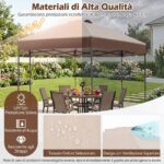 Costway Gazebo pieghevole da giardino con altezza regolabile picchetti e corde, 360 x 360 cm Gazebo pop-up Marrone - immagine 6