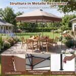 Costway Gazebo pieghevole da giardino con altezza regolabile picchetti e corde, 360 x 360 cm Gazebo pop-up Marrone - immagine 8
