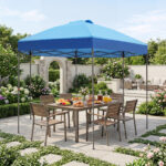 Costway Gazebo pieghevole da giardino con altezza regolabile picchetti e corde, 360 x 360 cm Gazebo pop-up Blu - immagine 2