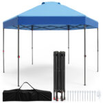 Costway Gazebo pieghevole da giardino con altezza regolabile picchetti e corde, 360 x 360 cm Gazebo pop-up Blu
