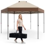 Costway Gazebo pieghevole da giardino con altezza regolabile picchetti e corde, 360 x 360 cm Gazebo pop-up Marrone - immagine 3