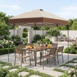 Costway Gazebo pieghevole da giardino con altezza regolabile picchetti e corde, 360 x 360 cm Gazebo pop-up Marrone - immagine 2