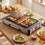 Costway Griglia elettrica antiaderente 2300w con piastra a 2 zone temperatura regolabile con vassoio raccogli-grasso e pinza, Piastra grill elettrica - immagine 2