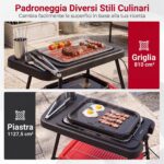 Costway Griglia elettrica da 2000w 2 in 1 barbecue elettrico con supporto piano appoggio doppia piastra e temperatura regolabile, Griglia da tavolo per interno ed esterno - immagine 7