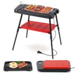 Costway Griglia elettrica da 2000w 2 in 1 barbecue elettrico con supporto piano appoggio doppia piastra e temperatura regolabile, Griglia da tavolo per interno ed esterno - immagine 3