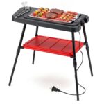 Costway Griglia elettrica da 2000w 2 in 1 barbecue elettrico con supporto piano appoggio doppia piastra e temperatura regolabile, Griglia da tavolo per interno ed esterno - immagine 4