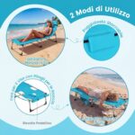 Costway Lettino da spiaggia pieghevole con cuscino poggiatesta, Sedia sdraio da esterno con tasca laterale per giardino e piscina Verde - immagine 7