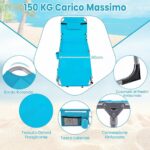 Costway Lettino da spiaggia pieghevole con cuscino poggiatesta, Sedia sdraio da esterno con tasca laterale per giardino e piscina Verde - immagine 9
