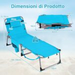 Costway Lettino da spiaggia pieghevole con cuscino poggiatesta, Sedia sdraio da esterno con tasca laterale per giardino e piscina Verde - immagine 6