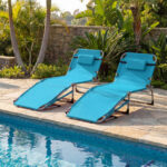 Costway Lettino da spiaggia pieghevole con cuscino poggiatesta, Sedia sdraio da esterno con tasca laterale per giardino e piscina Verde - immagine 2