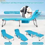 Costway Lettino da spiaggia pieghevole con cuscino poggiatesta, Sedia sdraio da esterno con tasca laterale per giardino e piscina Verde - immagine 8