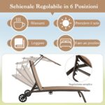 Costway Lettino prendisole da giardino con ruote tettuccio parasole portabicchieri, Set di 2 sedie a sdraio da piscina Marrone - immagine 6