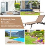 Costway Lettino prendisole da giardino con ruote tettuccio parasole portabicchieri, Set di 2 sedie a sdraio da piscina Marrone - immagine 8