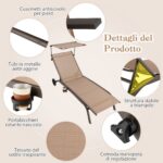 Costway Lettino prendisole da giardino con ruote tettuccio parasole portabicchieri, Set di 2 sedie a sdraio da piscina Marrone - immagine 9