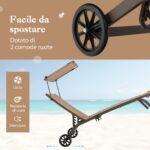 Costway Lettino prendisole da giardino con ruote tettuccio parasole portabicchieri, Set di 2 sedie a sdraio da piscina Marrone - immagine 7