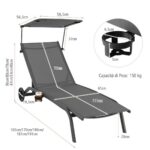 Costway Lettino prendisole da giardino con ruote tettuccio parasole portabicchieri, Set di 2 sedie a sdraio da piscina Grigio - immagine 4