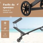 Costway Lettino prendisole da giardino con ruote tettuccio parasole portabicchieri, Set di 2 sedie a sdraio da piscina Grigio - immagine 7