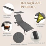 Costway Lettino prendisole da giardino con ruote tettuccio parasole portabicchieri, Set di 2 sedie a sdraio da piscina Grigio - immagine 9