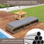 Costway Lettino prendisole in rattan per giardino con cuscino e schienale regolabile, Cuscino e spazio di archiviazione Grigio - immagine 7
