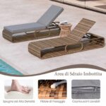 Costway Lettino prendisole in rattan per giardino con cuscino e schienale regolabile, Cuscino e spazio di archiviazione Grigio - immagine 8