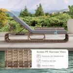 Costway Lettino prendisole in rattan per giardino con cuscino e schienale regolabile, Cuscino e spazio di archiviazione Grigio - immagine 9