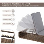 Costway Lettino prendisole in rattan per giardino con cuscino e schienale regolabile, Cuscino e spazio di archiviazione Grigio - immagine 10