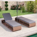 Costway Lettino prendisole in rattan per giardino con cuscino e schienale regolabile, Cuscino e spazio di archiviazione Grigio - immagine 3