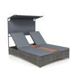Costway Lettino prendisole per 2 persone con tettuccio schienali regolabili, Lettino prendisole con tavolino integrato per balcone terrazza e patio Grigio - immagine 8