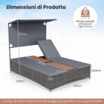 Costway Lettino prendisole per 2 persone con tettuccio schienali regolabili, Lettino prendisole con tavolino integrato per balcone terrazza e patio Grigio - immagine 9