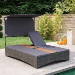 Costway Lettino prendisole per 2 persone con tettuccio schienali regolabili, Lettino prendisole con tavolino integrato per balcone terrazza e patio Grigio - immagine 2