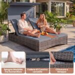 Costway Lettino prendisole per 2 persone con tettuccio schienali regolabili, Lettino prendisole con tavolino integrato per balcone terrazza e patio Grigio - immagine 13