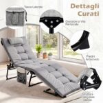 Costway Lettino prendisole pieghevole con schienale regolabile poggiatesta materasso e tasca laterale, Lettino da campeggio portata 120 kg Grigio - immagine 11
