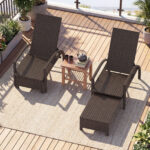 Costway Lettino prendisole pieghevole da giardino con schienale regolabile in 6 posizioni, Sedia da salotto in rattan con poggiapiedi - immagine 3