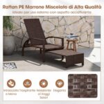 Costway Lettino prendisole pieghevole da giardino con schienale regolabile in 6 posizioni, Sedia da salotto in rattan con poggiapiedi - immagine 9