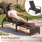 Costway Lettino prendisole pieghevole da giardino con schienale regolabile in 6 posizioni, Sedia da salotto in rattan con poggiapiedi - immagine 8