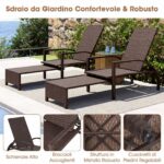 Costway Lettino prendisole pieghevole da giardino con schienale regolabile in 6 posizioni, Sedia da salotto in rattan con poggiapiedi - immagine 6