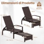 Costway Lettino prendisole pieghevole da giardino con schienale regolabile in 6 posizioni, Sedia da salotto in rattan con poggiapiedi - immagine 5
