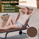 Costway Lettino prendisole pieghevole schienale regolabile in 6 posizioni e tessuto traspirante, Sedia a sdraio da esterno con 2 ruote confezione da due Marrone - immagine 4