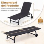 Costway Lettino prendisole pieghevole schienale regolabile in 6 posizioni e tessuto traspirante, Sedia a sdraio da esterno con 2 ruote confezione da due Nero - immagine 3