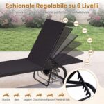 Costway Lettino prendisole pieghevole schienale regolabile in 6 posizioni e tessuto traspirante, Sedia a sdraio da esterno con 2 ruote confezione da due Nero - immagine 4