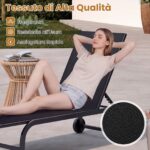 Costway Lettino prendisole pieghevole schienale regolabile in 6 posizioni e tessuto traspirante, Sedia a sdraio da esterno con 2 ruote confezione da due Nero - immagine 5