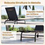 Costway Lettino prendisole pieghevole schienale regolabile in 6 posizioni e tessuto traspirante, Sedia a sdraio da esterno con 2 ruote confezione da due Nero - immagine 6