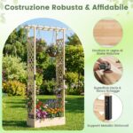 Costway Letto da giardino rialzato con traliccio e drenaggio integrato, Portapianta in legno di abete per interni ed esterni Naturale - immagine 6
